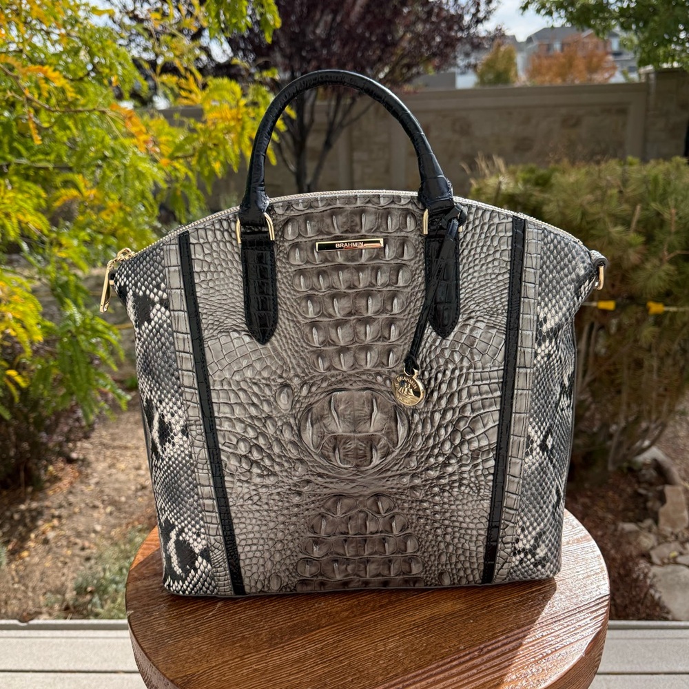 Brahmin Steel Fontaine Large Duxbury Satchel Handbag EUC - Picture 3 of 13